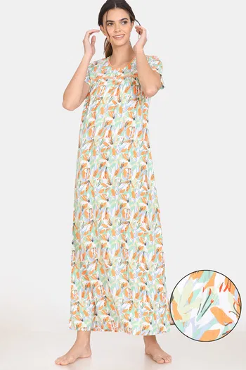 Buy Zivame Pretty Floral Rayon Full Length Nightdress - Spring Bud
